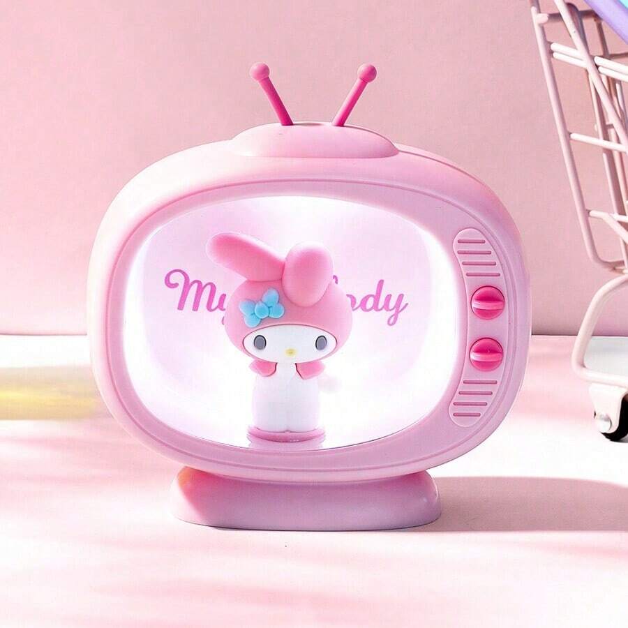 Miniso 1pc Sanrio My Melody TV Shaped Night Light, Soft Silicone Material, Eye-Friendly Warm Light, Suitable For Bedroom And Kids Room, USB Rechargeable - Pink - View 1