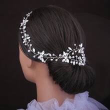 1件手工新娘婚礼水晶水钻编织发箍，伴娘发饰 - 銀色 - 查看 3