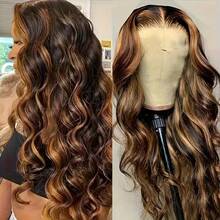 13x6 Lace Front Wig, 180% Density, Pre-Plucked With Baby Hair, Wavy Curly Ombre Gradient Color Lace Front Wig, Honey Blonde #4/27 Color, Women - Piano Color - View 6