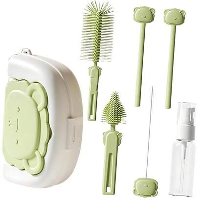 GeorgeX Cepillo para Botellas, Kit de Cepillo para Lavar Biberones 6 en 1, Cepillo para Lavar Biberones Portátil Adecuado para Viaje