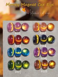 10ml Esmalte de uñas de gel efecto ojo de gato dorado con 8 colores de atardecer dorado, luz dorada y efecto de cuentas de vidrio para uñas de otoño/invierno, blanqueamiento y magia del dinero, para uñas amarillas, verdes, naranjas y de Navidad