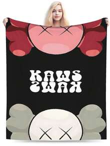 Kawss Kawaii Kaw Blanket The Ultimate Anime Fan Gift - Luxuriously Soft Flannel Blanket, Cartoon Printed Throw For Home, Camping, Travel, Perfect For Christmas & Birthdays - 黑色 - 查看 3