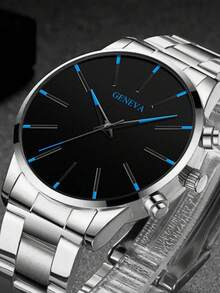 5pcs/Set Men's Quartz Watch Set, Minimalist Style, Round Alloy Case, Business Alloy Strap, Elegant Gift Set - Multicolor - View 3