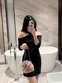 1 件优雅花卉手拿包，仿珍珠手提包，适合晚宴、白色浪漫婚礼新娘包、正式晚宴单肩包，带链条 - 杏色 - 查看 10