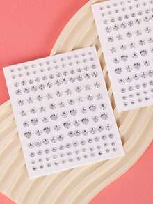 3D Multi Particle Facial Decoration Rhinestone, AB Color Pentagram, Heart Shaped Diamond, Eye Decoration Sparkling Diamond, Y2k Festival Party Daily Dress Up DIY Facial Decoration Music Festival Makeup Ball Suitable For Hair, Eyes, Face, Body Decoration Diamond 1 Pack - White - View 6