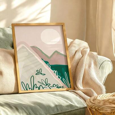 1幅波西米亚风粉彩山景日落帆布画，简约自然风景艺术，客厅卧室美学墙面装饰，无框艺术品，家居装饰必备