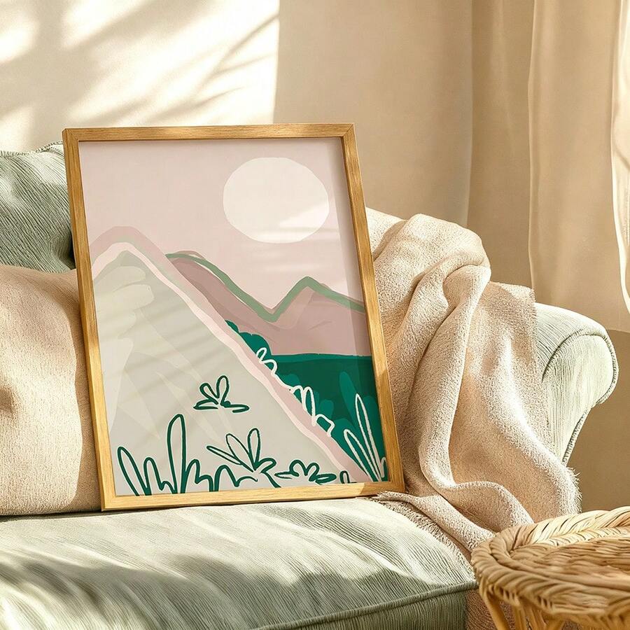 1幅波西米亚风粉彩山景日落帆布画，简约自然风景艺术，客厅卧室美学墙面装饰，无框艺术品，家居装饰必备 - 彩色 - 查看 1