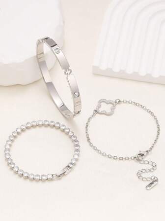 Conjunto de joyas minimalista de acero inoxidable con trébol de cuatro hojas para mujeres