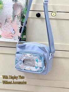 Kawaii Japanese Style Ita Bag Women Preppy Cute Lolita Clear Bag With Ears Transparent Ita Bag Small Crossbody Bags For Women Sling Bag Purses And Handabgs Nylon PVC Portable With Badges Display Plate Bag Good Nylon Bag Gift For Girls New Fashion 2025 Bags - 藍色 - 查看 3