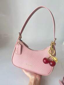 2026新款时尚经典百搭字母装饰设计纯色PU材质单肩包，适合购物，Y2K风格腋下包，辣妹包，情人节礼物 - 粉色 - 查看 6