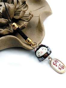 Pingente de Gato da Sorte Cerâmico, Cordão DIY para Celular, Pingente de Gato da Sorte para Celular, Enfeite de Bolsa, Suporte para Pen Drive