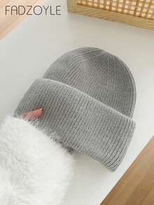 FADZOYLE 1顶女士针织翻边帽，柔软宽松保暖舒适针织帽，男女通用成人滑雪跑步帽，冬季 - 中灰色 - 查看 3