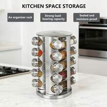 CHIQUERID 20 Jar Revolving Spice Rack,Kitchen Spice Organization For Cabinet Or Countertop,Seasoning Spice Organizer With Polished Stainless Steel&Black Caps - Bạc - Xem 2