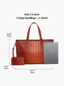 Classic Elegant Women's Bag Set,Fashionable Large Capacityr Bag Single Shoulder Bag,Crocodile Pattern Tote Bag,Light Luxury High-End Real Texture Crocodile Pattern Handbag - 橘色 - 查看 5
