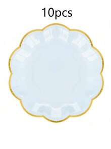 10pcs/20pcs/40pcs/Set,Gray Blue Party Plates Gradient Blue Dessert Paper Plates 7 Inch Gold Foil Scalloped Edge Disposable Cake Plates For Tea Party Birthday BabyShower Bridal Newborn Christening Wedding Party Supplies (Gray Blue) - 藍色 - 查看 15