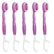 Bộ 30/20/10/5 chiếc, Bàn chải đánh răng mini dùng một lần khi đi du lịch, 5 trong 1: Bàn chải mini có kem đánh răng sẵn + Chỉ nha khoa + Tăm xỉa răng + Cạo lưỡi, Làm trắng răng, Bàn chải đánh răng có kem đánh răng sẵn tiện lợi khi đi du lịch, Bàn chải đánh răng cầm tay có hạt làm thơm miệng, Thiết kế nhỏ gọn cho du lịch, công sở và sử dụng hàng ngày. - Màu tím - Xem 8