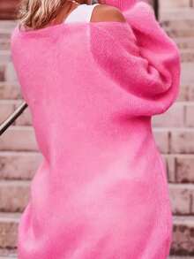 Plus Size Women Casual Solid Color Knit Cardigan, Elegant & Versatile, Loose Fit, Long Sleeve, Autumn/Winter