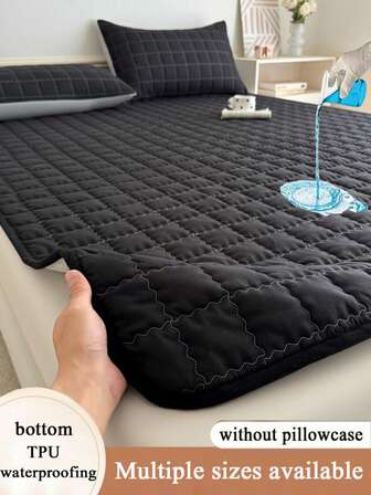 1 st. quiltad vattentät madrassöverdrag, tunn madrassöverdrag, lämplig för enkel- eller dubbelsäng, mjukt och bekvämt enfärgat madrassöverdrag, vinröd/olivgrön/svart, sovrum, hotell, vårdhem, vattentät och läckagesäker