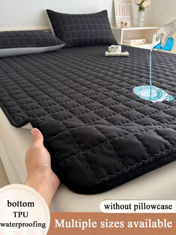 1pc Quilted Waterproof Mattress Pad, Thin Mattress Topper, Suitable For Single Or Double Bed, Soft & Comfortable Solid Color Bedding Mattress Cover, Burgundy/Olive Green/Black, Home Bedroom, Hotel, Nursing Home, Waterproof & Leak-Proof