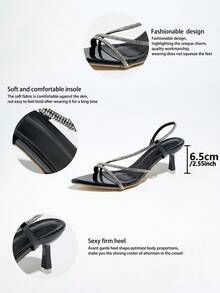 女士高跟水钻装饰绑带穆勒鞋，尖头设计，舒适闪亮黑色猫跟凉鞋，适合春夏夜晚、派对、户外活动、艺术展览、日常出行、盛大晚宴、高端场合。经典、精致、优雅的黑色高跟凉鞋，时尚女鞋。 - 黑色 - 查看 7