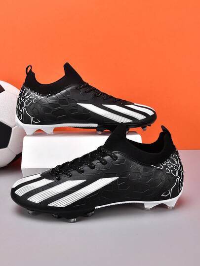 1 Pair Unisex High-Top Football/Soccer Shoes, Outdoor Team Sports Cleats For Adults & Youth, Suitable For Artificial Turf, Studded Sole, Lace-Up, Leather, Lightweight High-Performance Professional Soccer Boots, Factory Direct