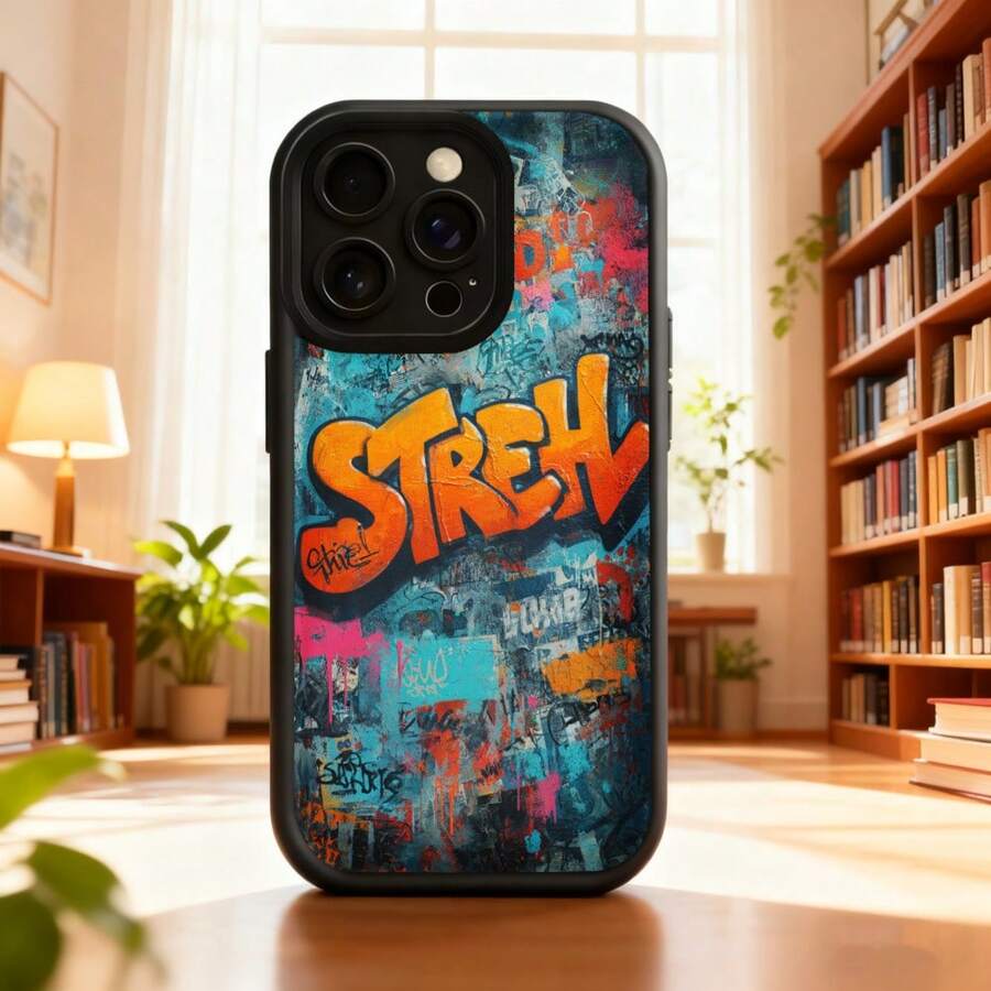 Fundas de teléfono transparentes y modernas,Cubierta de teléfono con diseño de grafiti colorido estampado con texto STREH para uso diario en interiores y exteriores Aplicable a teléfonos Apple y Galaxy - Blanco - Ver 1