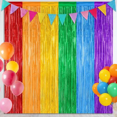 Rainbow Backdrop Curtains, 3.28 FT X 7.05 FT Colofull Party Decorations, Metallic Tinsel Backdrop Fringe Curtains Party Streamer, Rainbow Party Supplies For Wedding Birthday Party Engagement