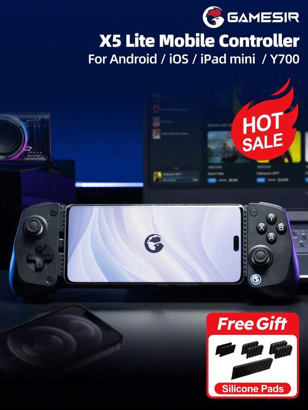 GAMESIR GameSir X5 Lite Mobile Gaming Controller For IPhone 15 16 Series IOS Android Tablet Compatible Device Length 105-213mm Hall Effect Joystick Lightweight Ergonomic Phone Gamepads Compatible With Xbox Game Pass Zenless Zone Zero Cloud Gaming Steam/Moonlight Streaming Games Remote Play,Black
