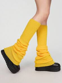 1 Pair Women's Dopamine Colorful Vertical Striped 40cm Knitted Extra Long Leg Warmers, All Season