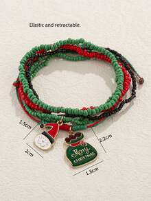 5pcs Women's Christmas Element Letter, Christmas Tree, Santa Claus Charm Bracelet Set
