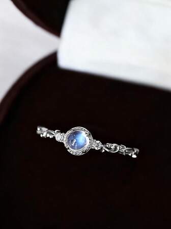 1pc S925 Sterling Silver Synthetic Zirconia Vine Moonstone Design Ring, Elegant & Graceful Jewelry For Women, Suitable For Daily Wear, Gift For Loved One