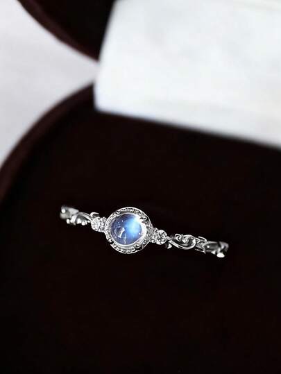 1개 S925 스털링 실버 합성 지르코니아 덩굴 월장석 디자인 반지, 여성을 위한 우아하고 우아한 주얼리, 데일리 웨어에 적합, 사랑하는 사람을 위한 선물