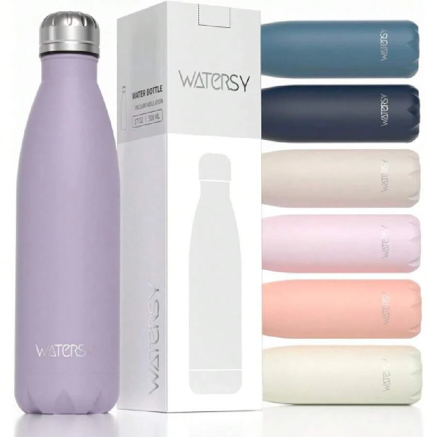 Stainless Steel Water Bottles,17oz/500ml Insulated Water Bottles,Purple Metal Water Bottle Keeps Drink Cold And Hot, Water Bottles For School,Gym,Travel,Sports,27006705 - 紫丁香色 - 查看 1