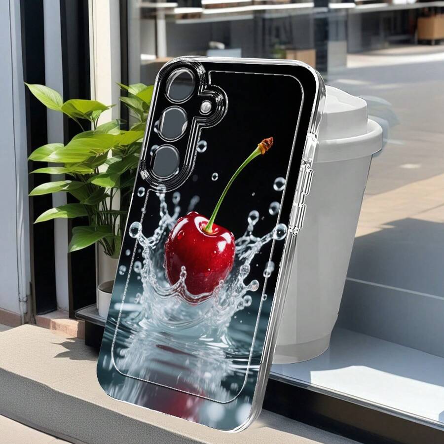 Funda de Teléfono con Patrón de Cereza Acuática, Adecuada para Samsung Galaxy A02 A03S A04 A05S A06 A13 A14 A15 A16 5G A21S A22 A23 A24 A25 A32 A34 A35 A50 A52 A53 A54 A55 A73 S21 Ultra S22 Plus S23+ S24 FE S25, Funda Protectora Transparente de TPU a Prueba de Golpes de Cobertura Completa, Regalo Creativo Simple y a la Moda, Funda de Teléfono de Diseñador, Funda de Teléfono de Dibujos Animados, Funda de Teléfono Galaxy - Colores mixtos - Ver 1