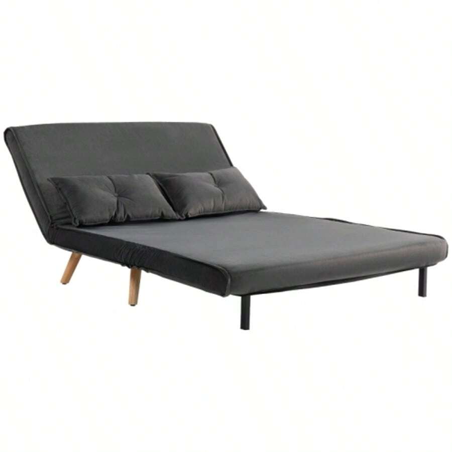 HOMCOM 2-Seater Sofa Bed, Convertible Sofa, Adjustable Backrest, Fabric Upholstery, Metal Frame, Grey - Dark Grey - View 1