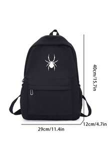Mochila de gran capacidad multifuncional de unicolor minimalista para estudiantes; Bolsa de regreso a la escuela; Mochila de araña - Negro - Ver 7