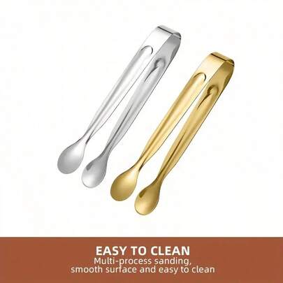 2pcs Stainless Steel Mini Food Tongs, Luxury Dual-Tone Design, For Grabbing Sugar Cubes, Ice Cubes, Cookies, Fruits, Multipurpose Kitchen Baking & Tea/Coffee Accessories