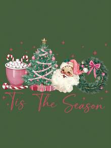 舒適多彩聖誕 T-shirt 女款蝴蝶結聖誕上衣 復古聖誕圓領上衣 女孩聖誕毛衣 Merry Christmas - 墨綠色 - 查看 4