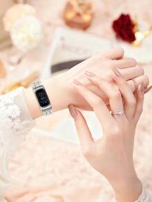 Fitbit Charge 6 / 5 Beaded Band, Handmade Natural Gemstone Bracelet Strap For Women, Elastic Beads Replacement Wristband, Fashion Jewelry Style Smartwatch Strap, Perfect Gift For Birthday, Anniversary, Party And Daily Wear - Blue - View 2