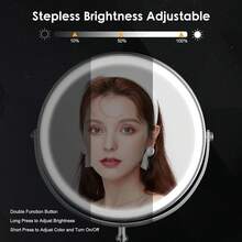 8-Inch Lighted Makeup Mirror With Magnification, 3 Light Colors, Adjustable Brightness And Height, 360° Rotation, 10X Magnifying Mirror With Lights, LED Makeup Mirror For Women - Chrome - Multicolor - View 7