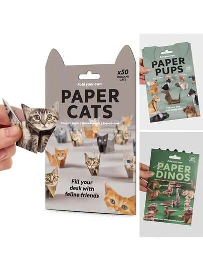 50pcs Origami Paper Folding Cats, Stackable Desktop Decor, Suitable For Office Party Gifts, Christmas Decorations, Cat Lover Gifts, Holiday Decor, Fun Desktop Accessories, Quirky Decorations, Handmade Style, Stackable Cats, Decorations
