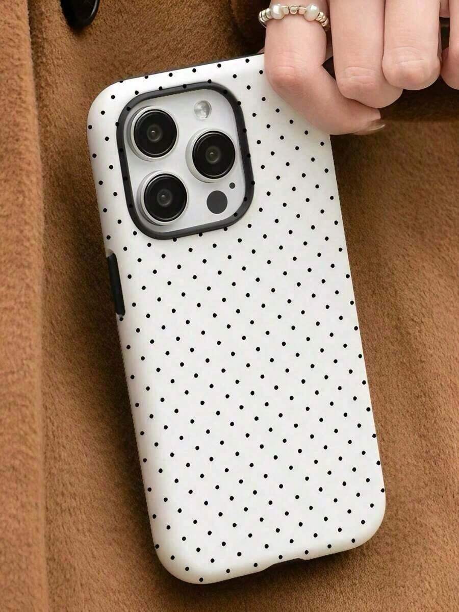 Black And White Polka Dots Two-In-One Anti-Drop Design For Film Cases Phone Case Suitable For Compatible With Iphone 17,16, 15, 14, 13, 12, 11, PRO MAX.PLUS,17 Pro Case,Fashionable - 款式1(1PC) - 查看 1