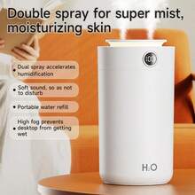 GS45 Humidifier New High-Capacity Nano Dual-Spray Humidifier Quiet Home Humidifier With Warm Ambiance Night Light High Mist Without Wetting Surfaces Three Mist Levels Adjustable Digital Display Function Easy Water Refill Ideal For Living Rooms, Bedrooms, And Desks 850ml Capacity 1200mAh Battery Capacity