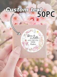 Custom Clear Plastic Stickers With Black Print - Personalized Handmade Lavender Wreath Decals - 50-Pack Adhesive Labels With Love By Your Name