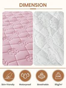 1pc Waterproof Fitted Sheet, Bedding, Fitted Sheet, Skin-Friendly Mattress Cover, Soft And Comfortable Bedding For Bedroom, Mother's Day Decor, Room Decor, Rose Pattern Fitted Sheet, 11.8 Inch Deep Pocket Cooling Breathable Quilted Square Lattice Fitted Sheet For All Seasons, For Single, Twin, Full, Queen And King Size, Solid Color Mattress Protective Cover, Dustproof, Comfortable And Machine Washable, Mother's Day Gift, For All Season - 粉色 - 查看 5