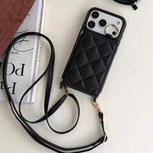 Popular Rhombus Fragrance Phone Pouch/Case, Multiple Card Slots, Premium Quilted Leather, Sheepswool Print, Crossbody Strap, Coin & Card Slots, Portable Vacation Protective Cover, Compatible With IPhone 17/17 Pro/17 Air/17 Pro Max/16 Pro Max/16/16 Pro/16 Plus/15/15 Pro/15 Pro Max/12/13/14 Pro Max/12 Pro/12 Pro Max/13 Pro/13 Pro Max/14 Pro/14 Pro Max/14 Plus/11/11 Pro/11 Pro Max, PU Leather Fashion Smartphone Case, Available In Pink, Black, White, Blue, Khaki, And Brown. Waterproof, Shockproof, Drop-Resistant, And Scratch-Resistant. - 藍色 - 查看 7
