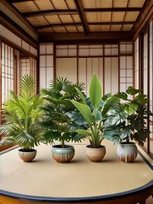 四件套仿真大型植物套装 - 包含多片叶子，仿真植物，适合户外使用 - 宽叶热带雨林圣诞棕榈树装饰，全年室内/室外盆栽植物，适用于婚礼、办公室、酒店、花园、摄影拍摄，北欧风格仿真树，圣诞节、感恩节装饰，地面摆放绿叶建筑设计，抗紫外线，低维护摄影道具 - 彩色 - 查看 8