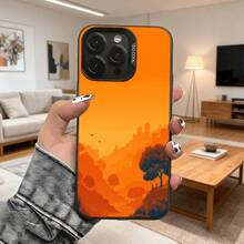 Cubierta de telefono con diseño de paisaje al atardecer naranja con árboles y montañas para iPhone 14 Pro Max protector de pantalla resistente a golpes para uso diario en casa y viajes Aplicable a teléfonos Apple y Galaxy. - Negro - Ver 2
