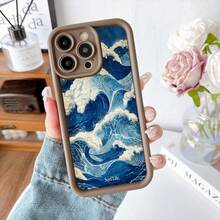 Cubierta de teléfono con borde negro diseño de olas azules y blancas texto Surf Life para uso diario y estilo de vida playero - Café integral - Ver 7