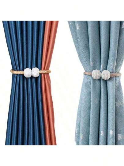 2 Fake Pearl Magnetic Curtain Straps, Curtain Strap Fixed Decorative Rope, Easy To Install Strap Design Suitable For Home And Office Curtain Fixing